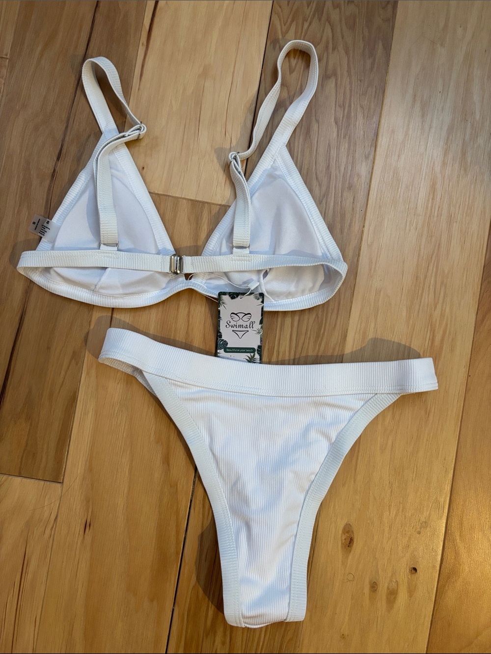 Women’s White Ribbed Triangle Bikini - Picture 3 of 5